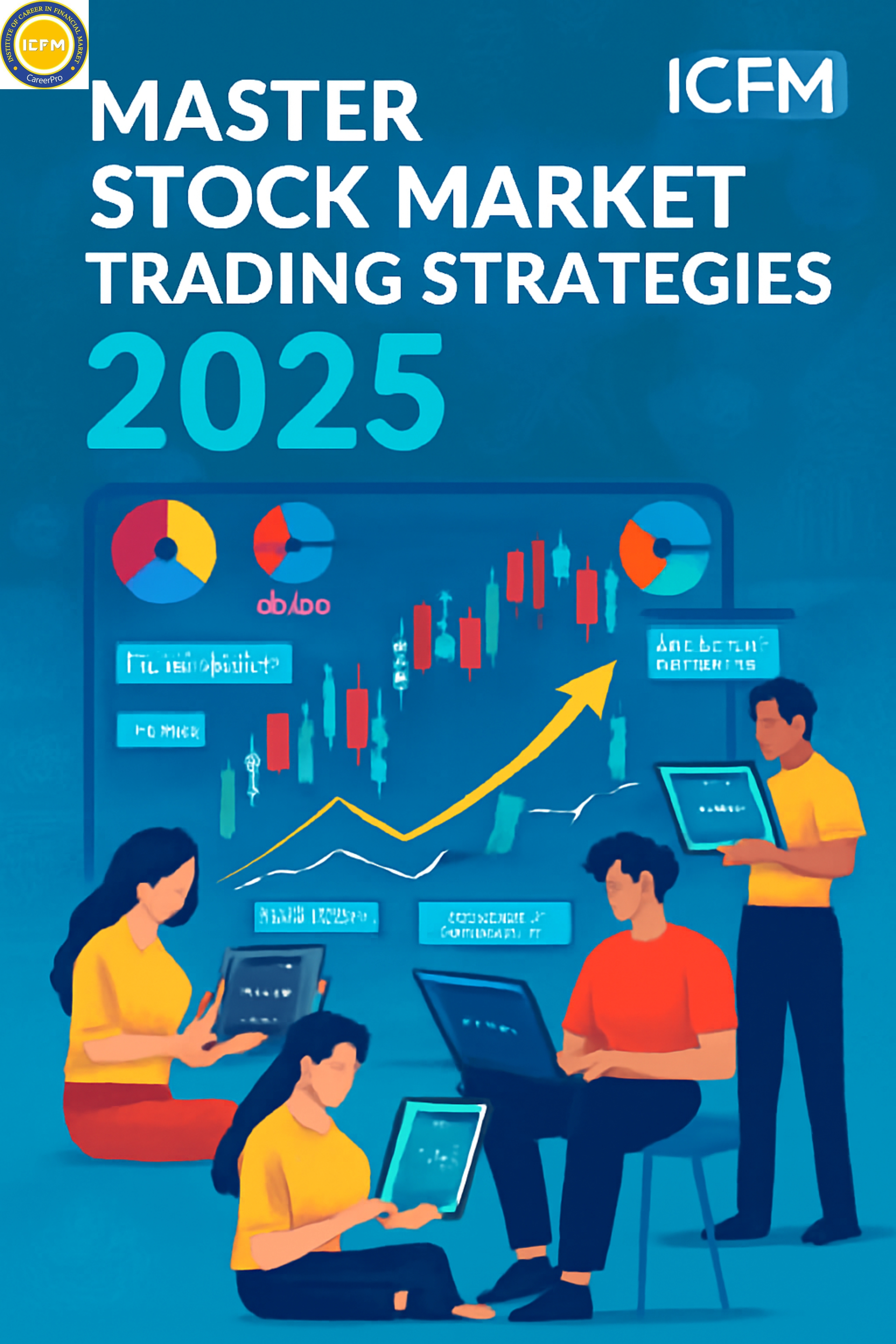 Students learning stock market trading strategies at ICFM in Delhi