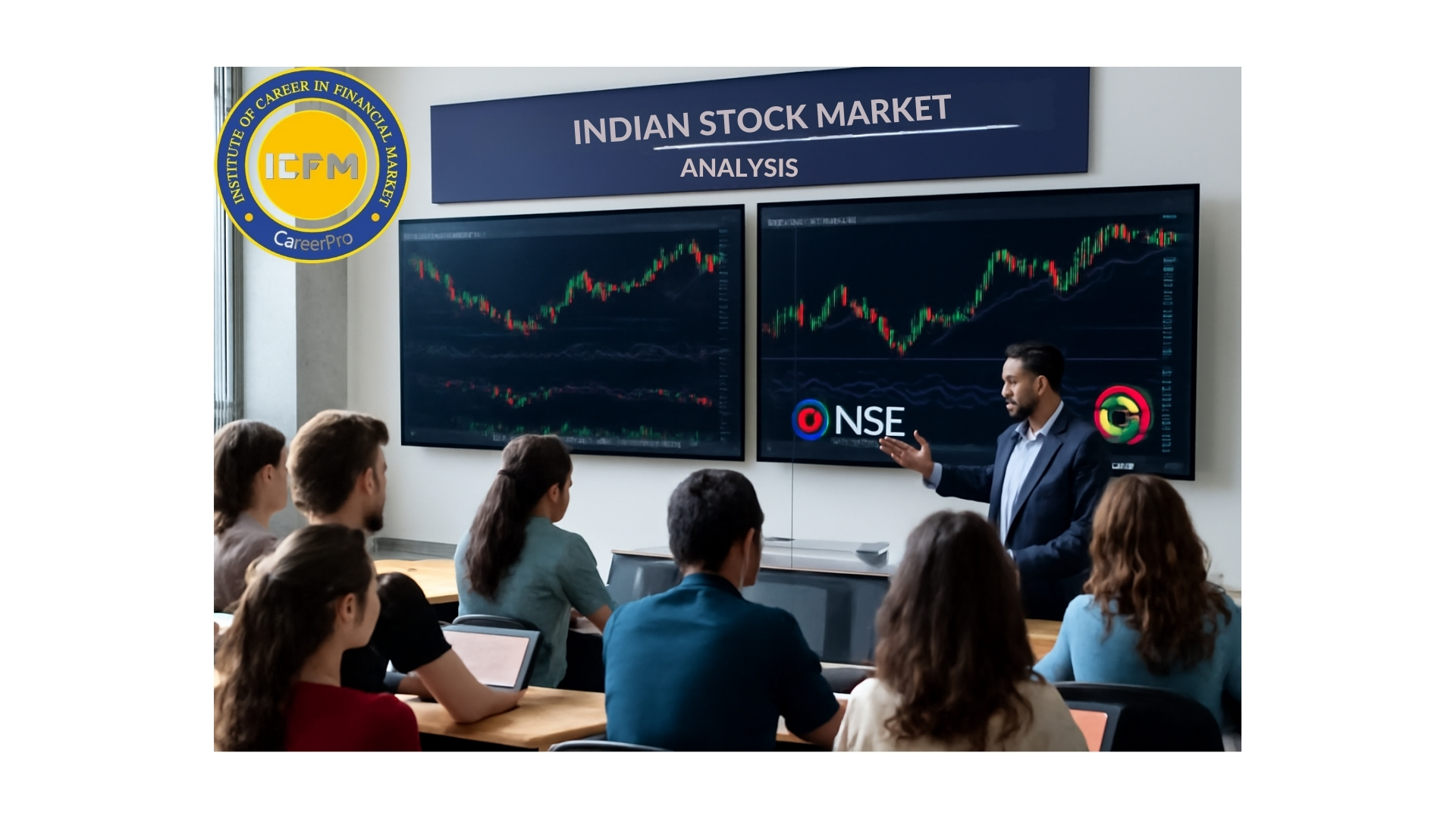 Live NSE and BSE chart analysis in ICFM’s Indian stock market classes